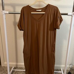 Brown T-shirt Dress With Pockets Oversized